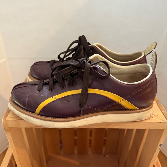 Vintage Dooney & Bourke Nicolle Size 7 Brown Yellow Stripe Leather Bowling Shoes - Picture 10 of 15